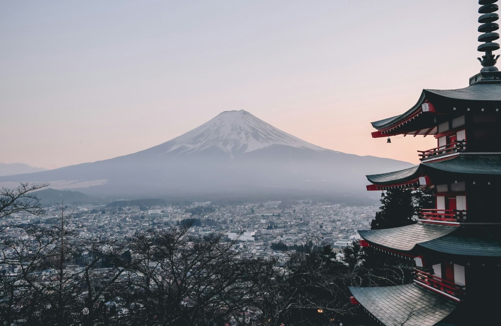 富士山と五重塔の見える風景
