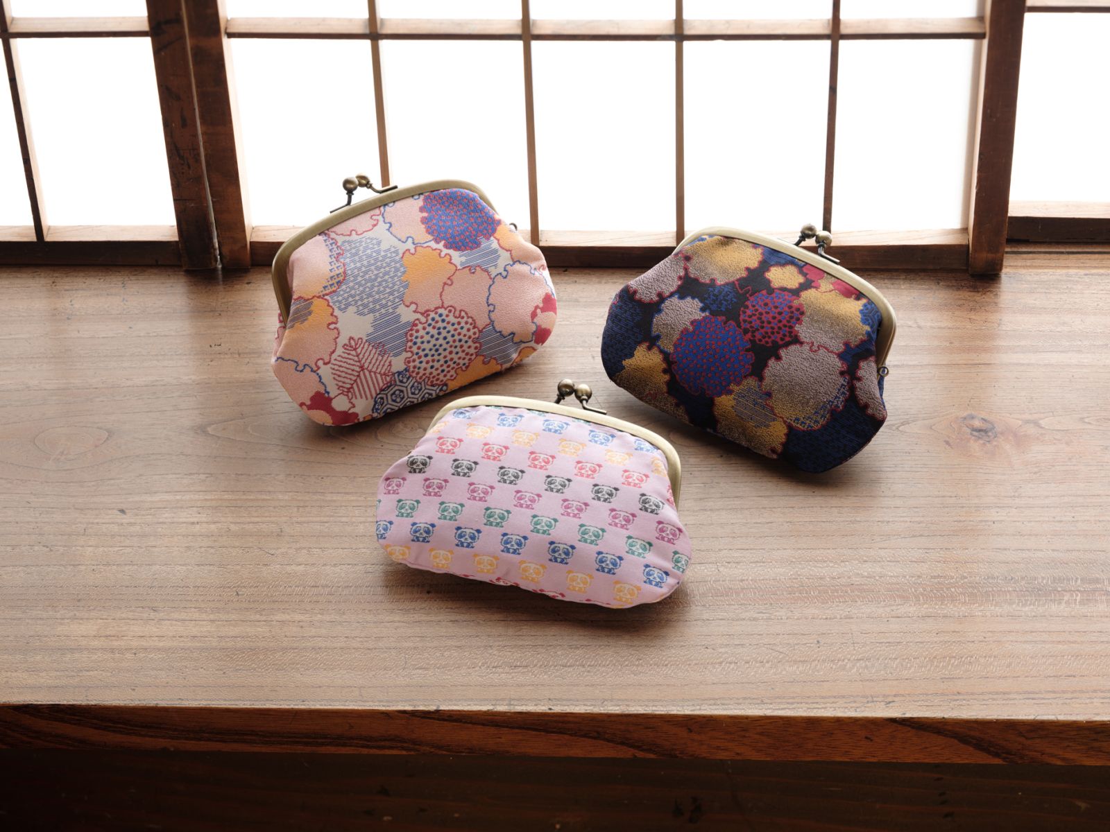 4.0寸親子がま口　小紋柄(黒)